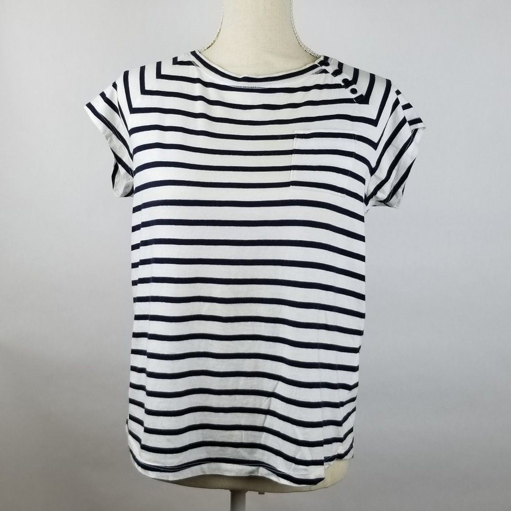 Jones New York Striped Pullover Short Slv  SZ M